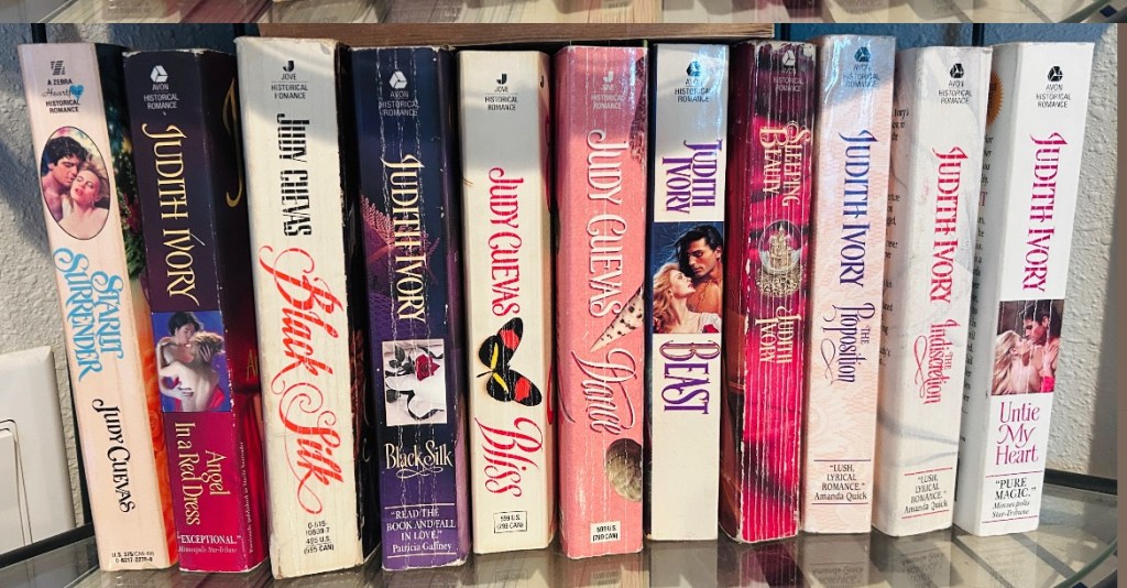 Judith Ivory's / Judy Cuevas's paperback romance novels: Starlit Surrender, Black Silk, Bliss, Dance, Beast, Sleeping Beauty, The Proposition, The Indiscretion, Untie My Heart