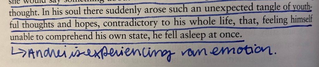 notation reads, "Andre is experiencing an emotion."